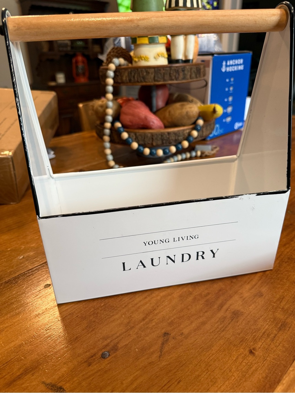 Young Living White Laundry Tray with Wood Handle